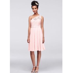 DAVID Bridal-Short One Shoulder Corded Lace Dress